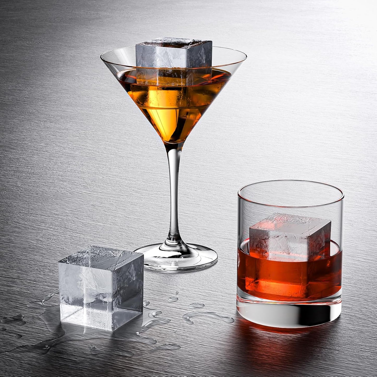Bangp Large Ice Cube Tray for Whiskey,2 Pack Stackable Big Ice Cube Molds Make 16 Big Whiskey Ice Cubes,Easy Release Square Ice Cube Maker for Cocktails,Whiskey,Soups and Frozen Treats