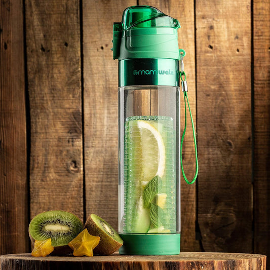MAMI WATA Fruit Infuser Water Bottle – 24 oz – Tritan Plastic - Unique Stylish Design – Fruit Infused Water recipes eBook & Insulating sleeve – Beautiful Gift Box
