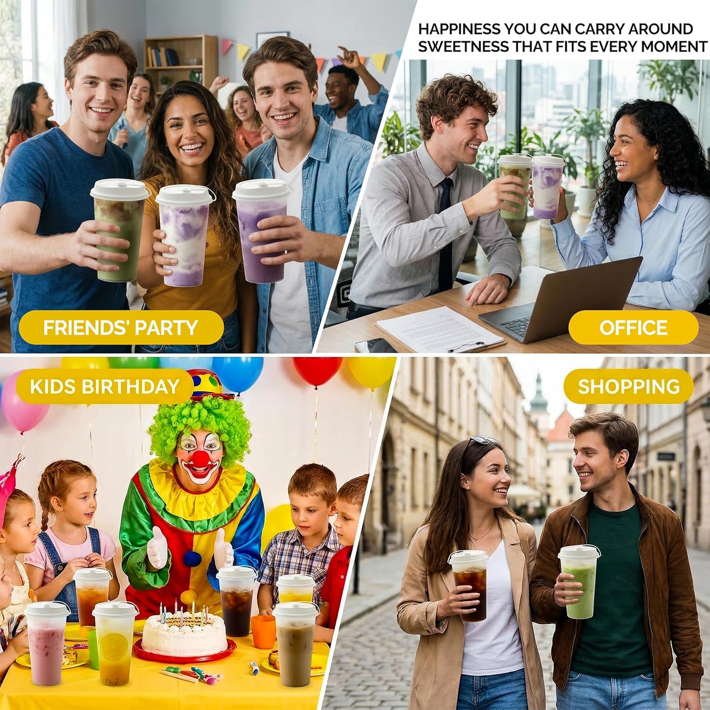 100 Sets Bulk Frosted Disposable Hard Plastic Cups With Straws Lids,90mm Disposable Bubble Boba Milk Tea ToGo Cups Cold Hot Plastic coffee Boba Tea Business TakeAway Supplies (16, ounces)