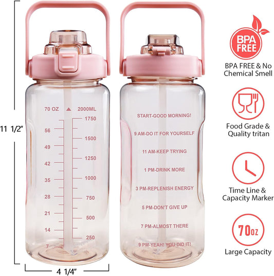 Half Gallon Water Bottle with Sleeve, 64OZ Motivational Water Bottle