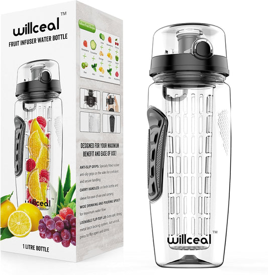 Fruit Infuser Water Bottle 32oz- Durable, Large - BPA Free Tritan, Flip Lid, Leak Proof Design - Sports, Camping