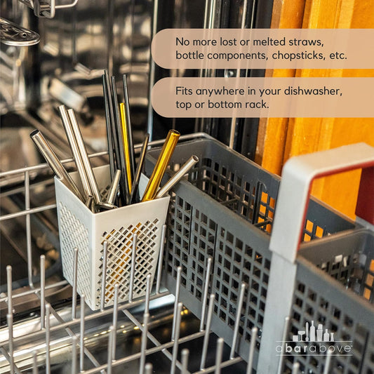 A Bar Above Dishwasher Basket for Reusable Straws and Small Bar Tools, Plastic Straw Basket for Washing Cocktail Picks, Stir Sticks, & Kitchen Accessories, Ideal for Home and Commercial Dishwasher use
