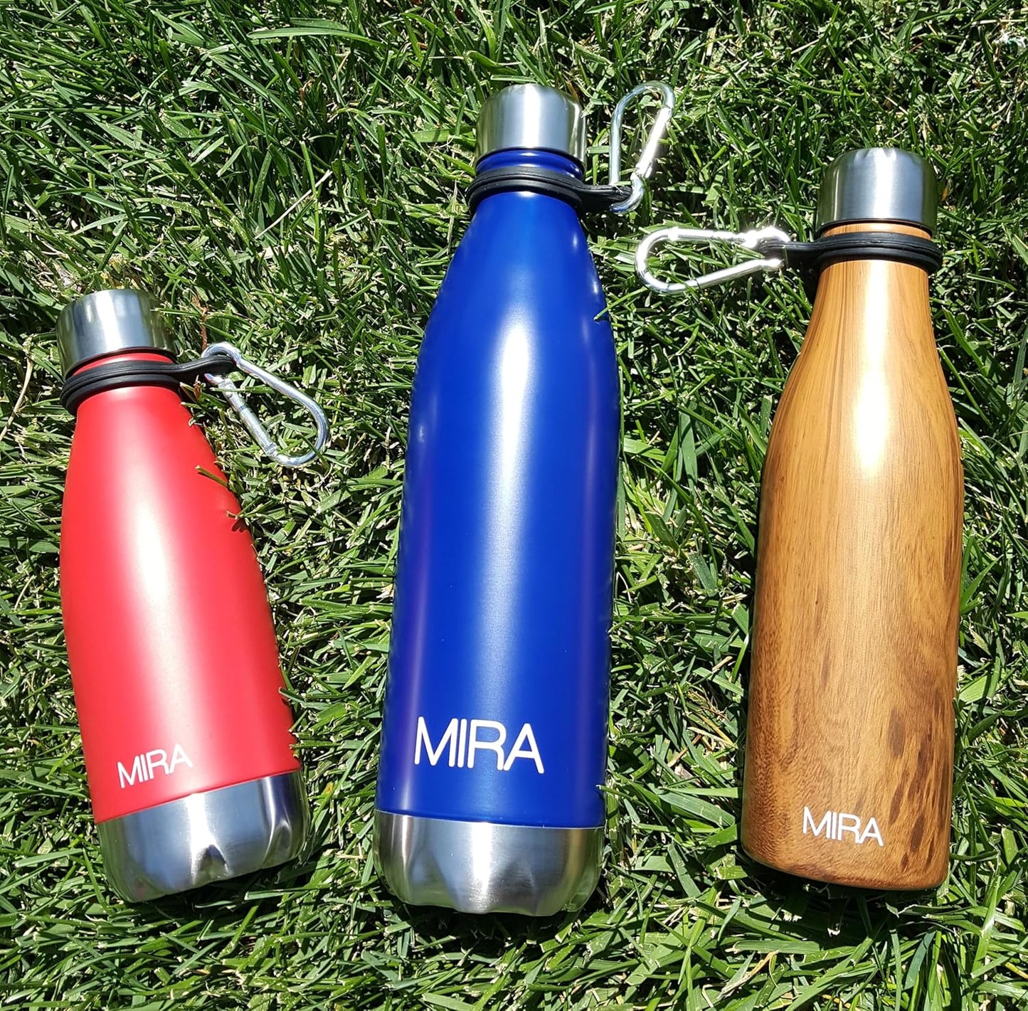 MIRA Durable Silicone Carrier with Carabiner Clip | Fits Any 12oz, 17oz and 25oz Cola Shaped Water Bottles for Outdoor Activities or Daily Use