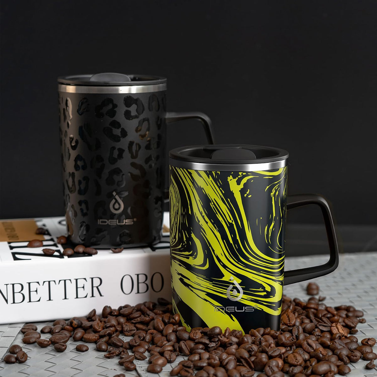 16oz Insulated Stainless Steel Coffee Mug with Lid Leopard Dark Green | 18/8 Stainless Steel | Double Wall Vacuum | 3D Print Finish | Sweat-Free Exterior | Sliding Lid | Ideal for Home & Office