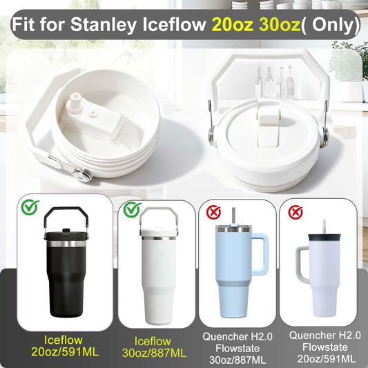 2-Pack Replacement Flip Straw Lids for Stanley IceFlow Tumbler 30oz and 20oz, Spill-Proof Cap with 2 Reusable Straws & 2 Cleaning Brushes, BPA-Free, Easy to Clean