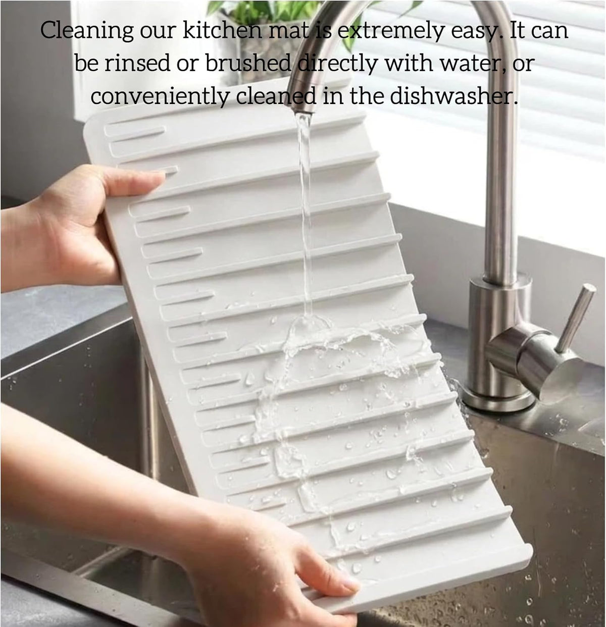 Silicone Dish Drying Mat for Kitchen Counter Non-Slip Drain Pad with Built-in Sloped Drain, Heat Resistant Drying Pad 14.5" x 8" (Grey)