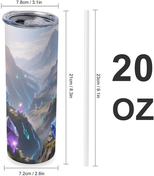 Crystal Mountains Car Cup 20 Oz, Travel Coffee Tumbler - Leakproof Insulated,Reusable Water Bottle with Lid And Straw