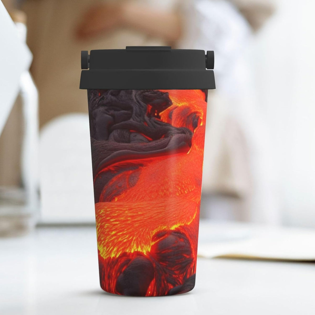 Red Lava Tumbler with Lid and Handle 500ML Stainless Steel Car Cup for Hot and Cold Drinks, Double Wall Insulated Travel Coffee Mug Reusable Drink Thermos Cups Birthday Gifts