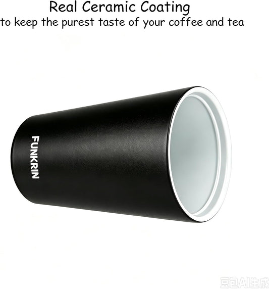Insulated Coffee Mug with Ceramic Coating, 16oz Iced Coffee Tumbler Cup with Flip Lid and Handle, Double Wall Vacuum Leak-Proof Travel Mug for Office School Party Camping