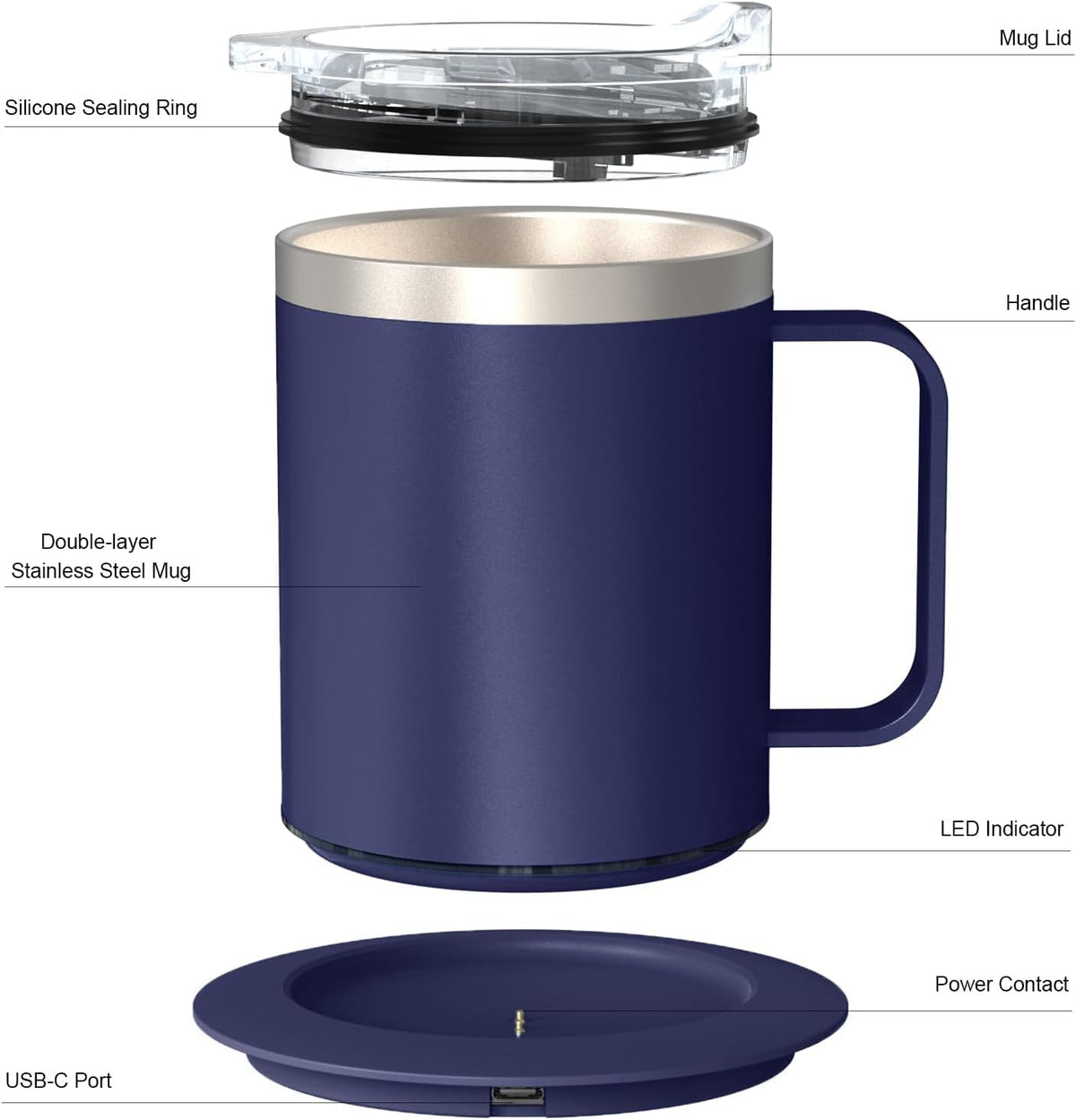 Self Heating Coffee Mug, USB Heating Mug with Sliding Lid, 131°F Coffee Warmer for Desk Home & Office (Green-12oz)