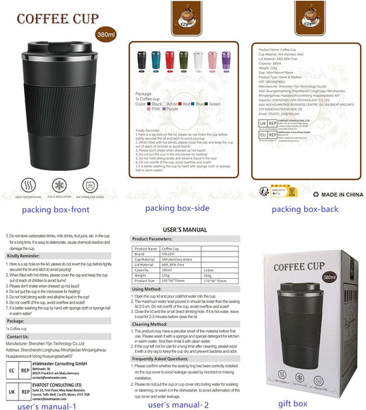 12oz Travel Coffee Cups Insulated Tumbler Thermal Mug to Go with Lid Leak Proof Reusable Stainless Steel Coffee Mug Spill Proof for Hot and Iced Cold Drinks (Red, 380ml)