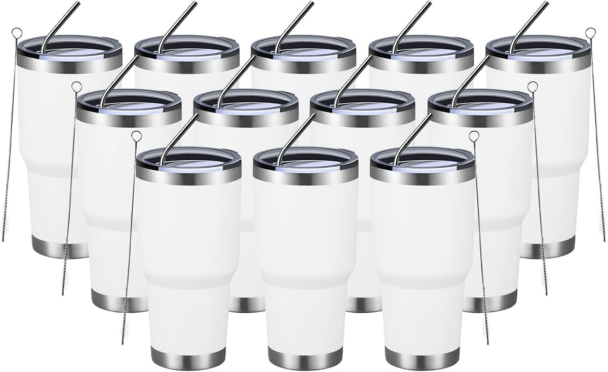 30oz Tumbler Double Wall Vacuum Insulated Travel Mug, Stainless Steel Tumbler with Lid, Durable Powder Coated Insulated Coffee Cup for Cold & Hot Drinks (Silver)