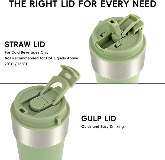 Insulated Travel Coffee Mug, 17oz Stainless Steel Leakproof Flip Straw Cup | Double Wall Vacuum Insulated, BPA-Free Material, Reusable Tumbler for Hot & Cold Drinks, Classic Black, Fits Car Cup Holders