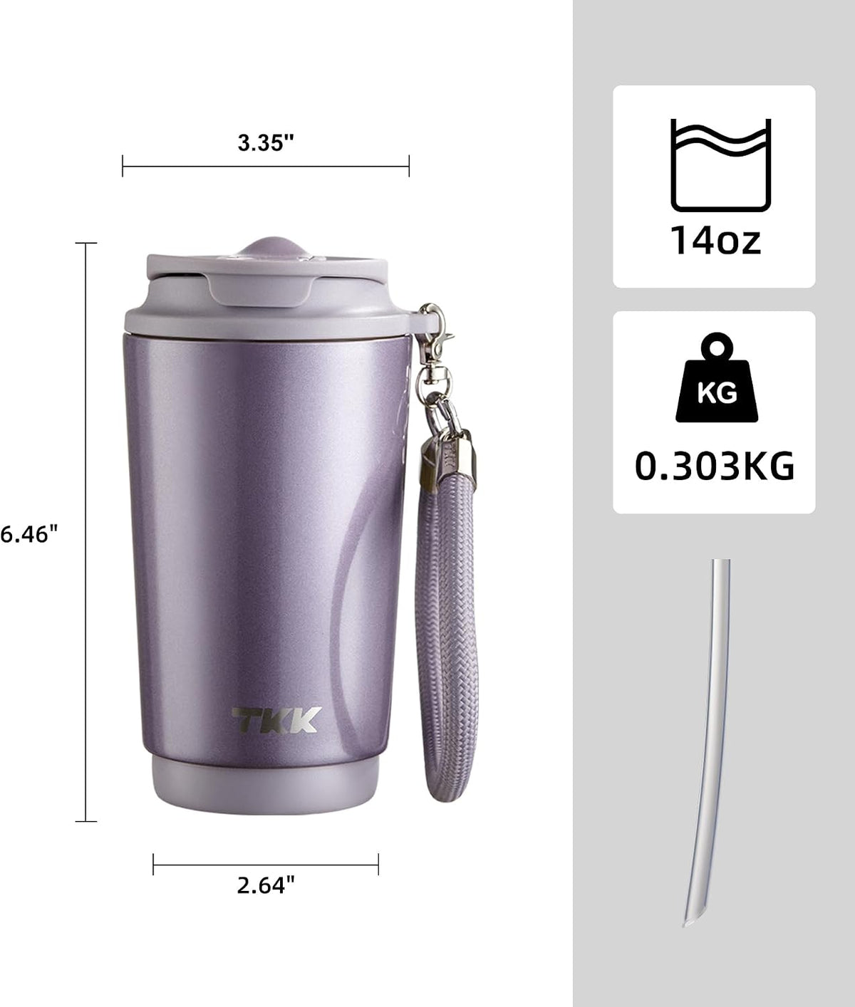 Coffee Cup with Ceramic Coating - 14oz Insulated Stainless Steel Travel Mug, Leak-Proof Tumblers with Straw for Hot/Cold Beverages, Easy Wide Mouth Cleaning, White