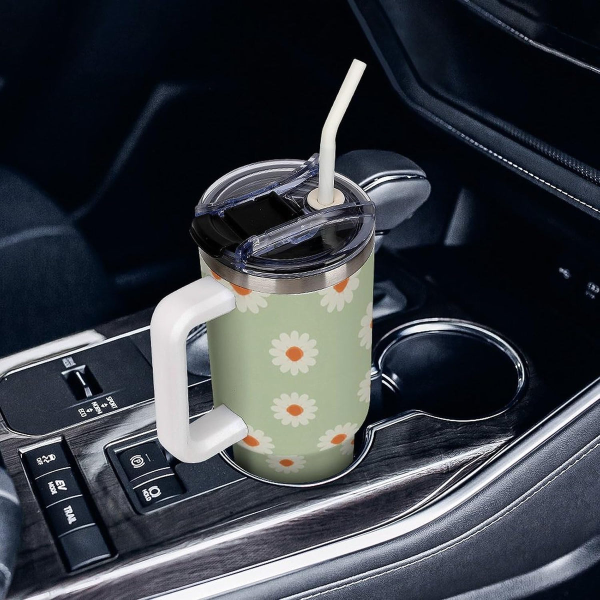 Leakproof Tumbler Vacuum Sealed Car Holder Friendly For Travel Simple Minimalist White Poppy Flower Pattern Coffee Mug Light Rose Red-style-27 - Colors E