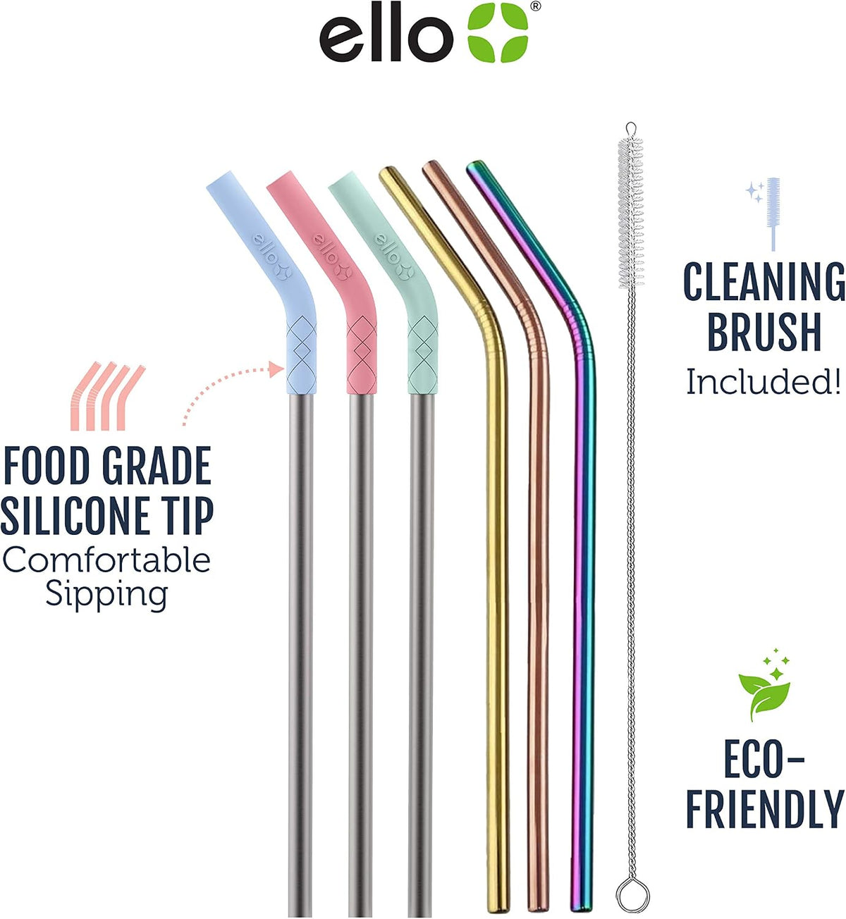 Impact 8 Pack Reusable Plastic Straws, Dishwasher Safe, BPA-Free with Cleaning Brush,Rosewater
