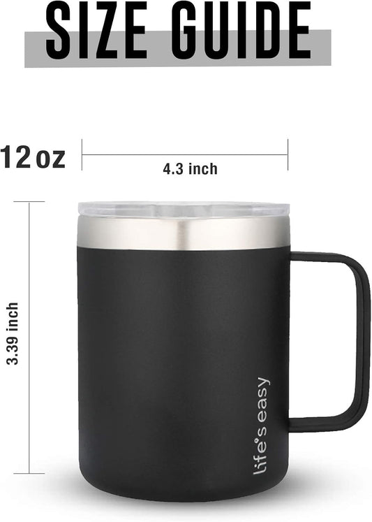 20oz Stainless Steel Mug w/Handle - Double Wall Insulated Travel Tumbler w/Flip Lid - Leak Proof Tumbler-Thermal Cup for Coffee, Tea & More - Keep Hot & Cold Drinks (Black, 20 oz)
