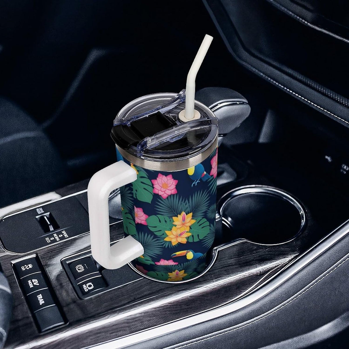 Leakproof Car Cup Vacuum Sealed With Lid For Office Crystal Clear Blue Water Ripple Print Drinkware Light Rose Red-style-5 - Colors D