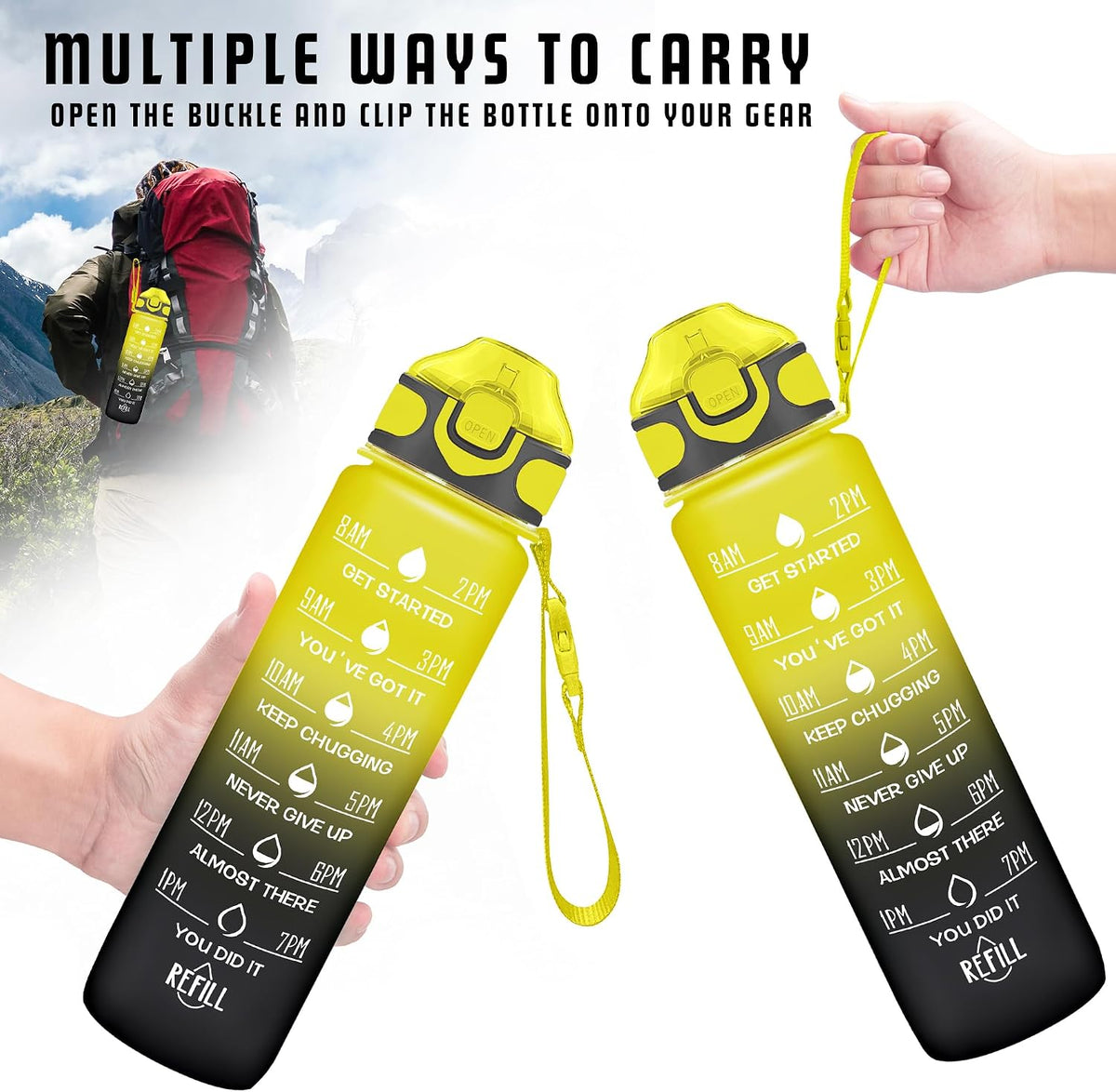 32 oz Drinking Water Bottle with Times to Drink and Straw, Motivational with Carrying Strap, Leakproof BPA & Toxic Free, Ensure You Drink Enough Water for Fitness Gym Outdoor
