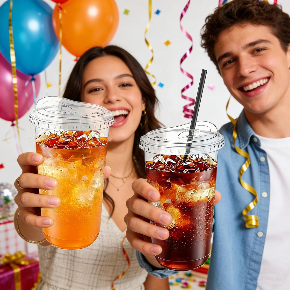 100 Set 16oz Clear Plastic Cups with Sip Lids and Straws,Disposable iced coffee cups with lids for Cold Drinks,Smoothies, Juices,Round Bottom To Go Coffee Cups for Party,Picnic (16, ounces)