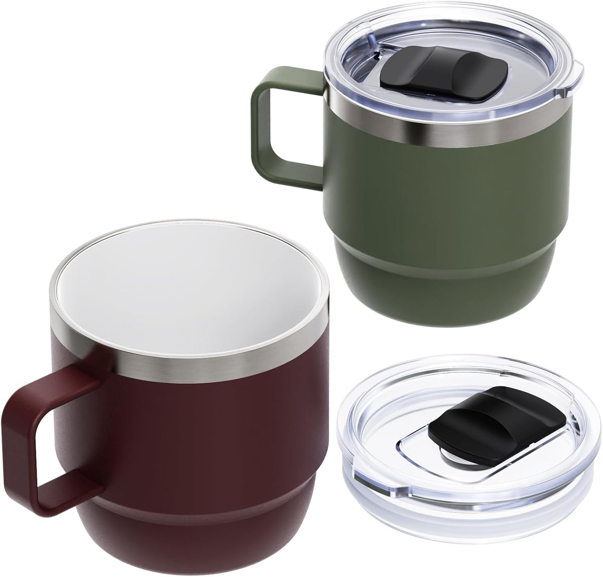 8 oz Small Coffee Mug with Magnetic Sliding Lid & Handle, Stackable | Ceramic-Lined 18/8 Stainless Steel, Double-Wall Vacuum Insulated Espresso Cup, Dishwasher Safe, Pink