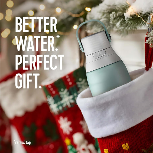 Stainless Steel Premium Filtering Water Bottle, BPA-Free, Reusable, Insulated, Replaces 300 Plastic Water Bottles, Filter Lasts 2 Months or 40 Gallons, Includes 1 Filter, Glacier - 20 oz