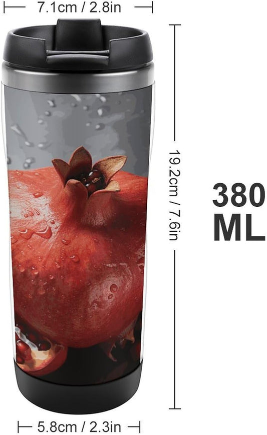 Pomegranate Travel Mugs Reusable Leak-Proof Car Cup Stainless Steel Inner Liner Tumbler Fashion Double-Layer Insulated Coffee Mug for Camping Office Vehicles