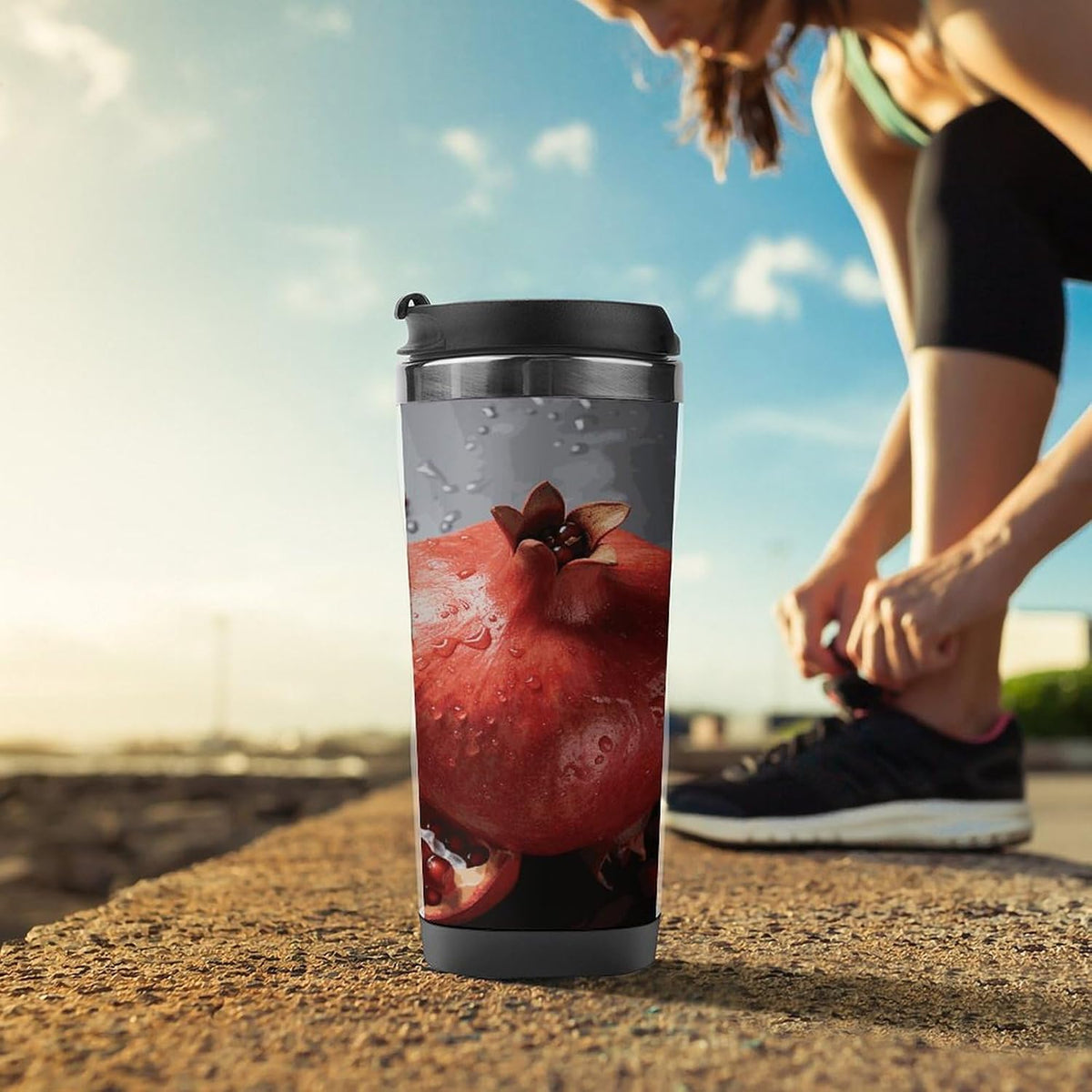 Pomegranate Travel Mugs Reusable Leak-Proof Car Cup Stainless Steel Inner Liner Tumbler Fashion Double-Layer Insulated Coffee Mug for Camping Office Vehicles
