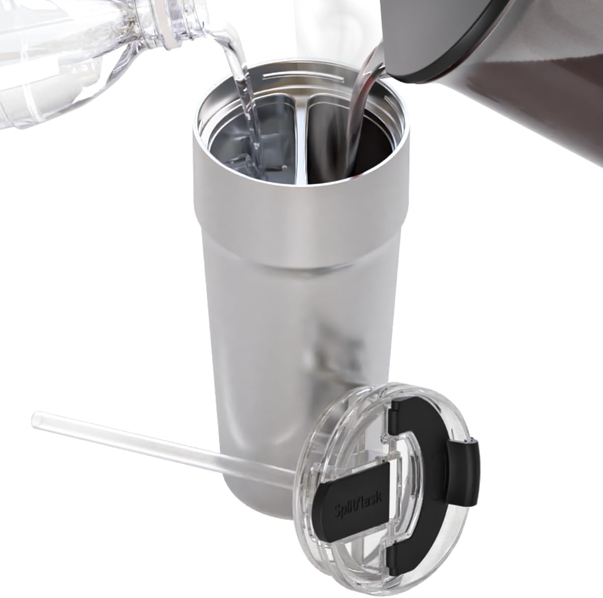 Splitflask Dual‑Chamber 30‑oz Travel Mug – Vacuum Insulated Stainless‑Steel Hot & Cold Tumbler, Leak‑Proof Lid, Cup‑Holder Friendly, BPA‑Free.