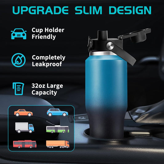 40 OZ Water-Bottle Fit Car Cup-Holder - Double Wall Vacuum Insulated Thermal with Lid and Straw, Stainless Steel Cup 40oz with Carrying Case, for Travel Drive