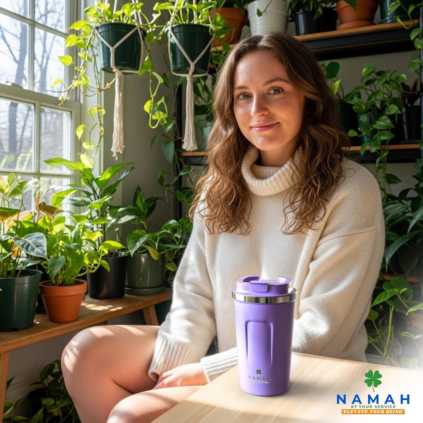 NAMAH® 12oz Insulated Stainless Steel Coffee Mug with Lid – Double Wall Vacuum Insulated Travel Cup for Hot & Cold Drinks – Leakproof Reusable Tumbler for Coffee, Tea & Cocoa – Tangy Vibe