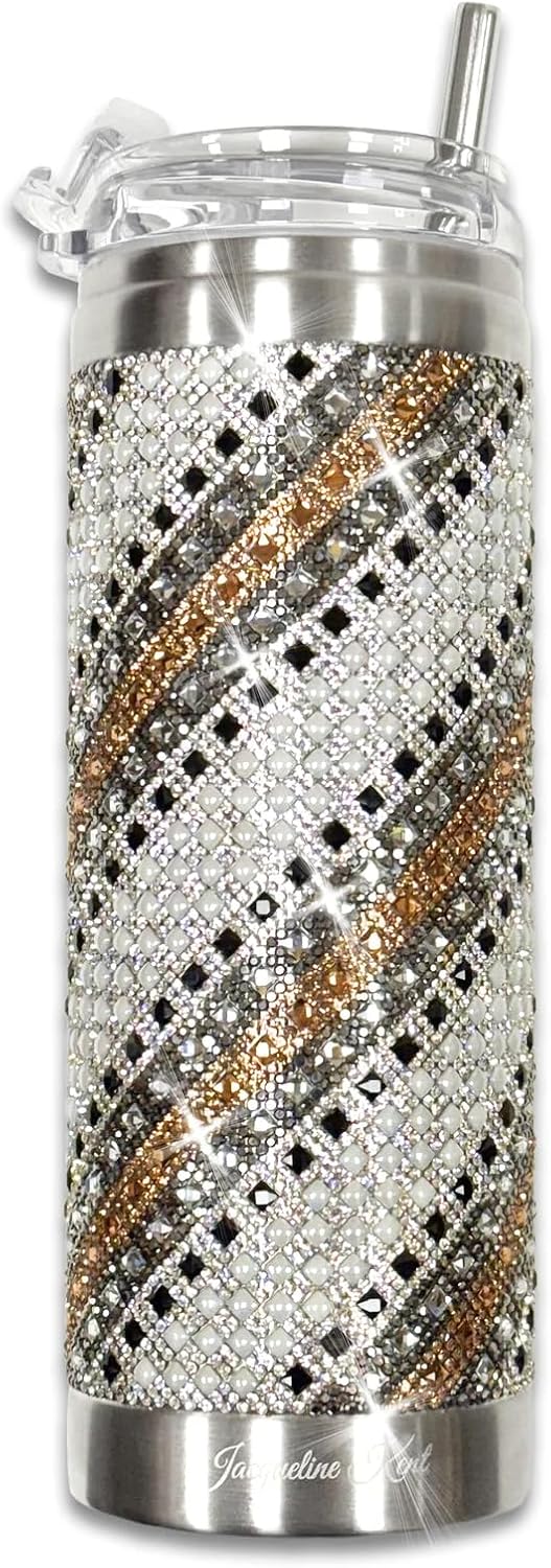 JKT126.MI Multi Pearl Crystal Embellished Stainless Steel Tumbler, 20 oz
