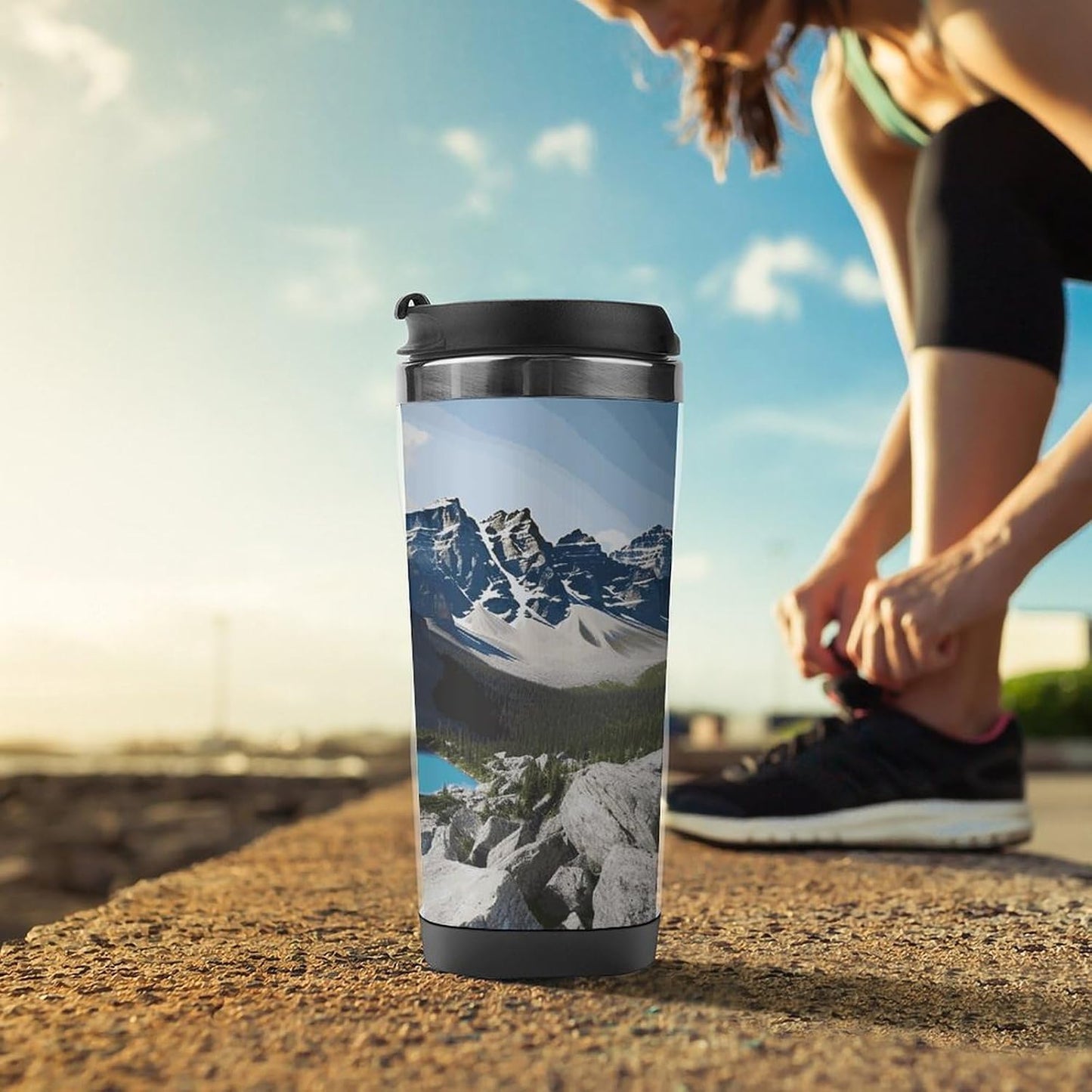 Mountains Travel Mugs Reusable Leak-Proof Car Cup Stainless Steel Inner Liner Tumbler Fashion Double-Layer Insulated Coffee Mug for Camping Office Vehicles