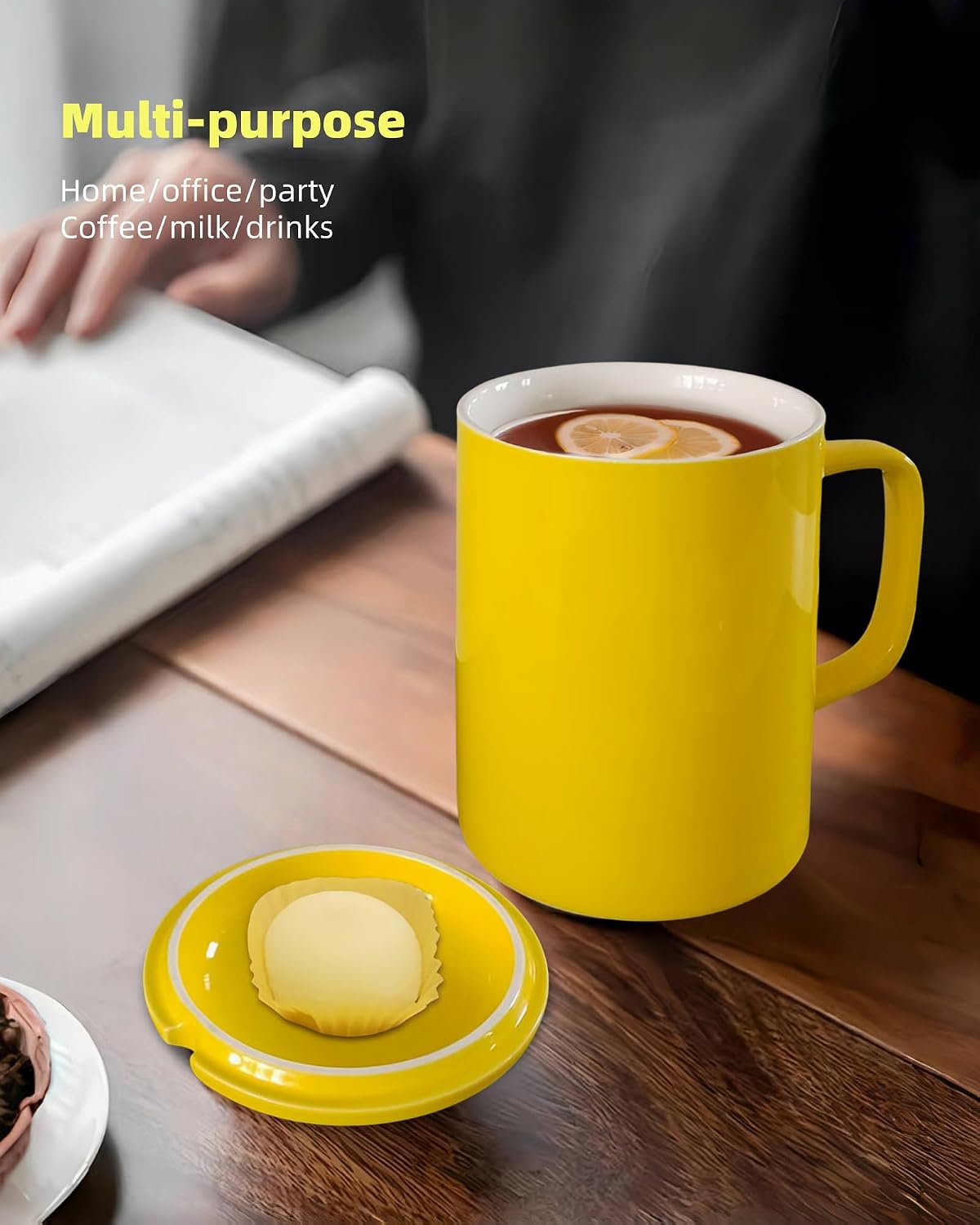 Oversized Ceramic Coffee Mugs 33 oz with Lid and Spoon Pink | 1000ml Giant Tea Mug Microwave & Dishwasher Safe For Office Home Hot Cold Drinks