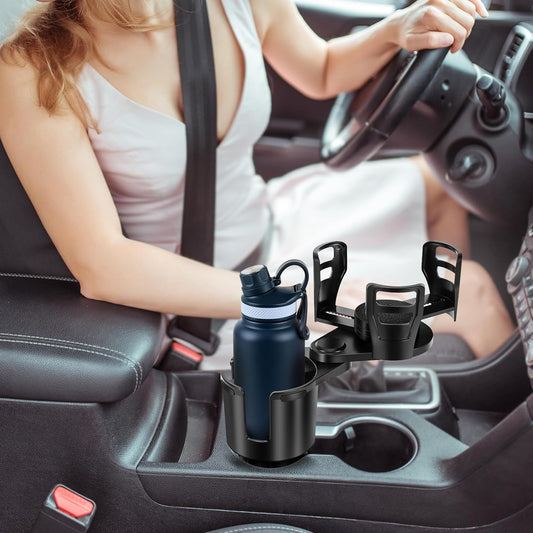 Universal 2 in 1 Car Cup Holder Expander with Adjustable Base, Fits Most Bottles