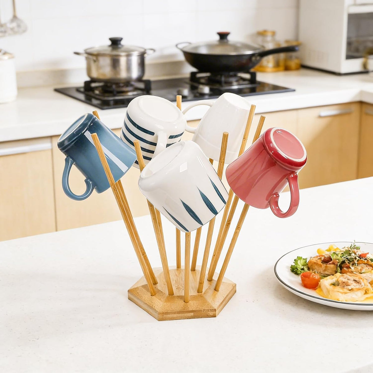 Set of 2 Plastic Bag and Bottle Drying Racks, Countertop Kitchen Bamboo Drying Stands for Cup, Mug, Gloves, Silicone Bags