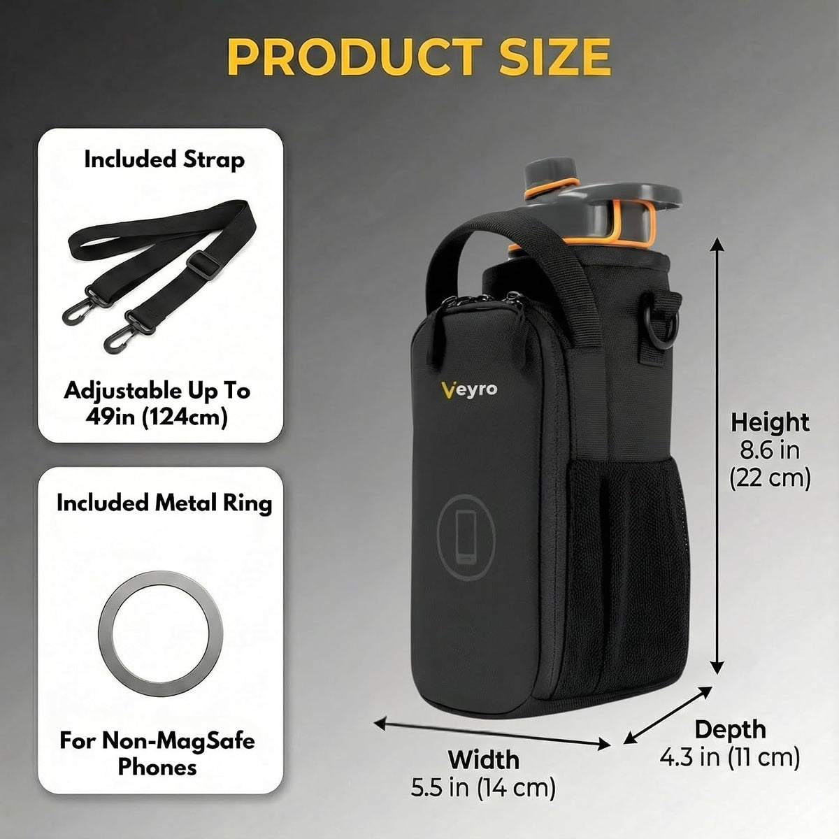 Magnetic Gym Bag with Strong Phone Mount - Magnetic Water Bottle Holder - Gym Water Bottle Bag for Men and Women - Crossbody Sling Pouch (Black)