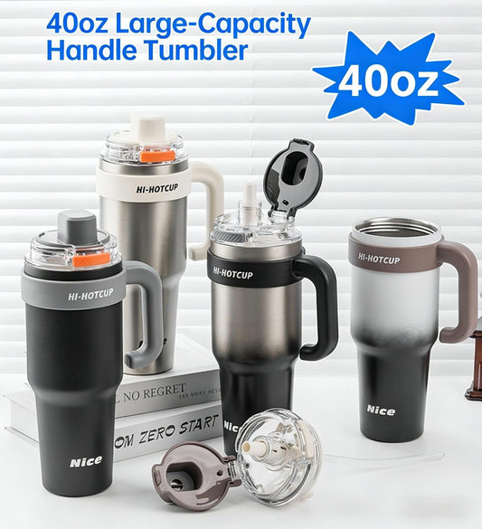 40 oz Tumbler with Handle and Pop-Up Straw, Insulated Stainless Steel Water Bottle with Dust Cover & Tea Infuser, Leakproof Cup Holder Friendly Travel Mug for Commute & Gym
