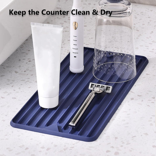 Mini Silicone Dish Drying Mat, Flexible & Thick, 6" x 12", Blue