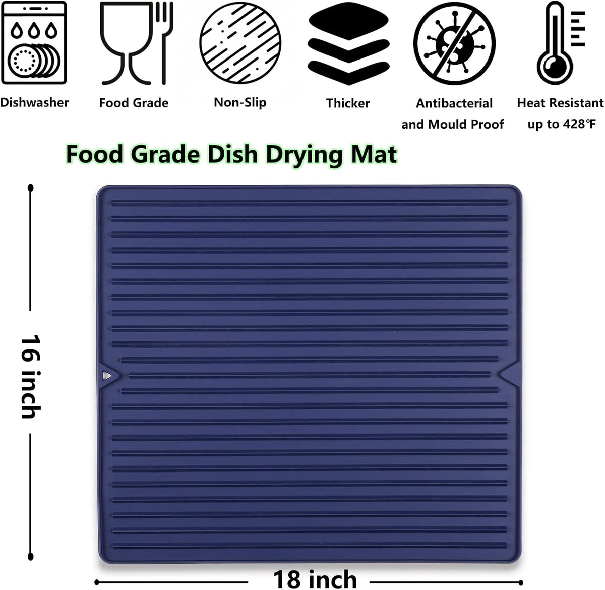Mini Silicone Dish Drying Mat, Flexible & Thick, 6" x 12", Blue