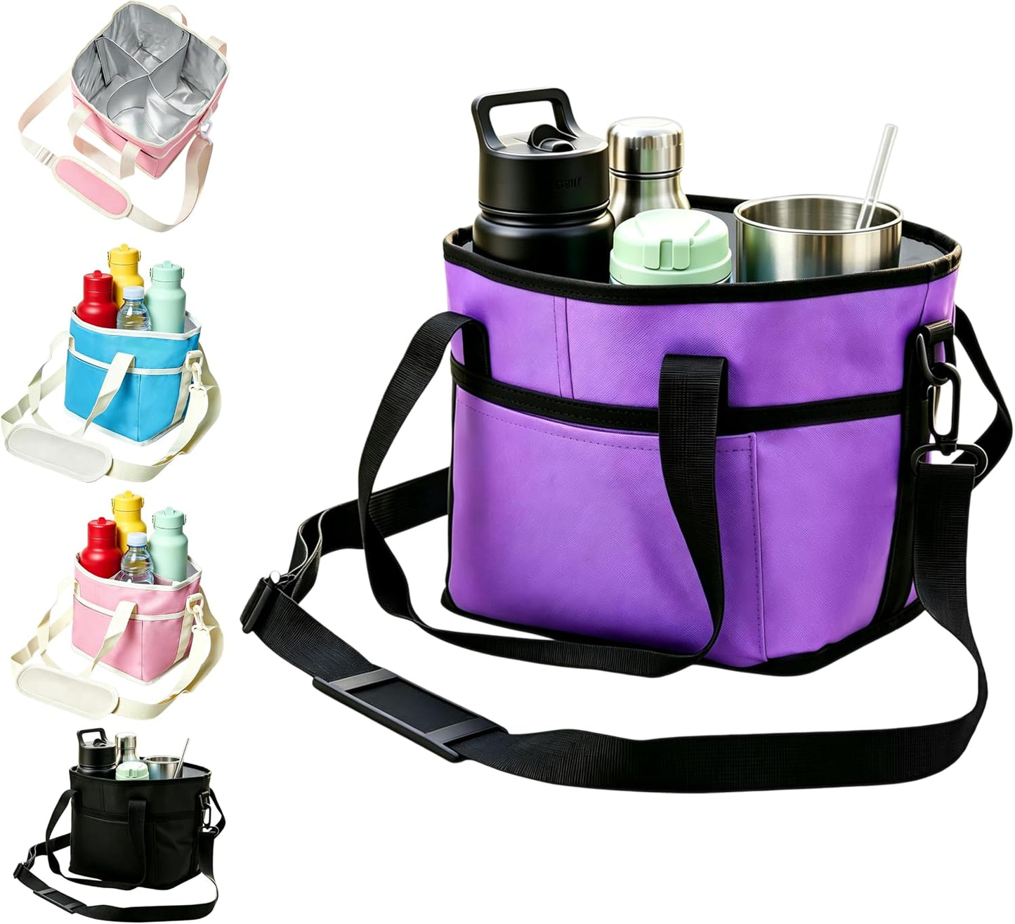Drink Carrier Bag, Water Bottle Holder with Strap | Insulated 4-Compartment Drink Holder Bag for Car, Delivery & Outings, Adjustable & Foldable Water Bottle Carrier Tote