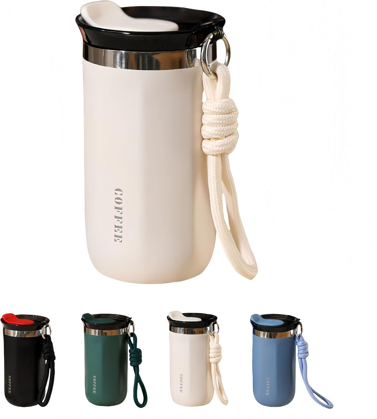 17oz Travel Coffee Mug for Car, Leak-Proof, Double-Wall Insulation, Braided Carry Strap, Minimalist Design,Idea for Coffee and More, Hot & Cold Drinks (Green)