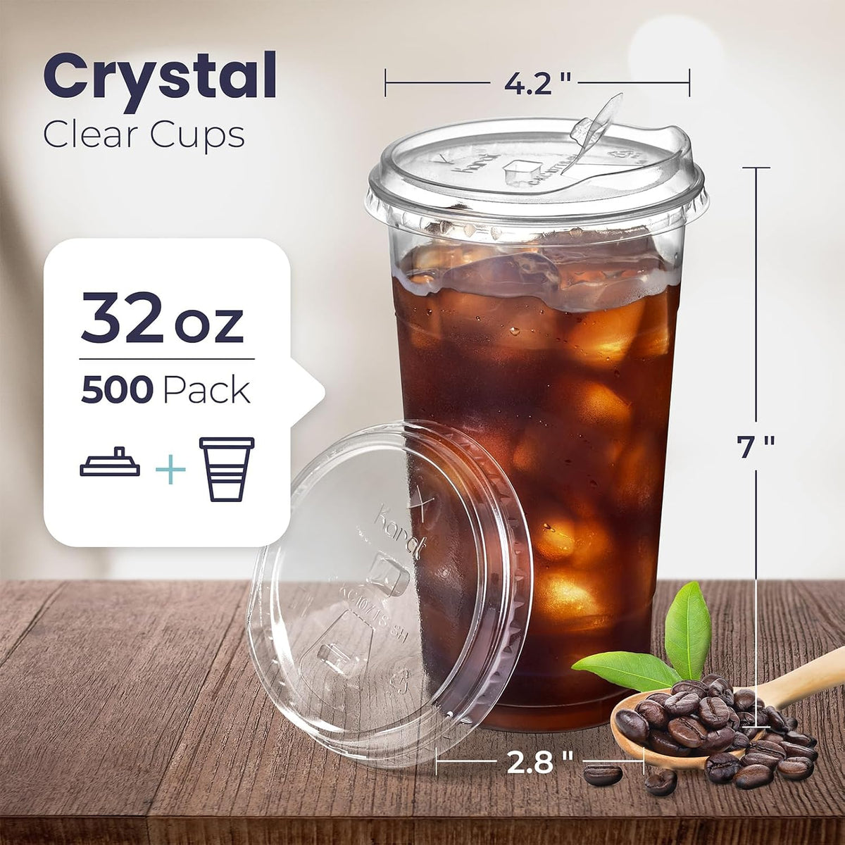 Fit Meal Prep 32 oz Clear Plastic Cups with Strawless Sip Lids, Disposable Plastic Coffee Cups with Lids, To Go Cups for Iced Coffee, Smoothies, Soda, Party Drinks, Bubble Tea, Cold Beverage