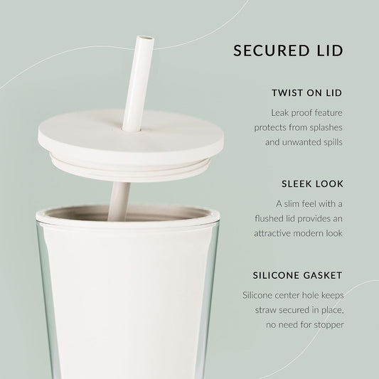 Maars Classic Acrylic Tumbler with Lid and Straw | 16oz Premium Insulated Iced Coffee Cups, Double Wall Reusable Plastic Cups - Clear, 2 Pack