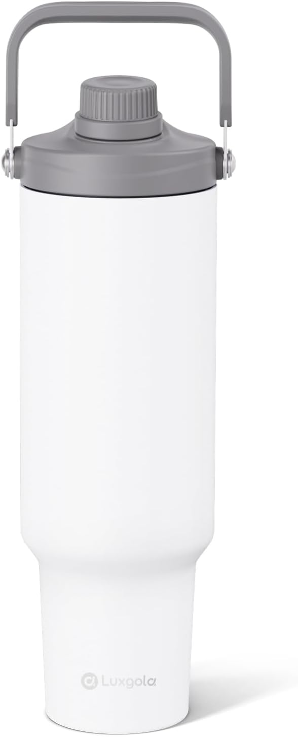 40oz Tumbler with Handle, Insulated Water Bottle with Spout Lid | Double Wall Vacuum Stainless Steel Cup, Coffee Travel Mug for Home, Office, Camping, Cold/Hot Drinks, BPA Free- Plating