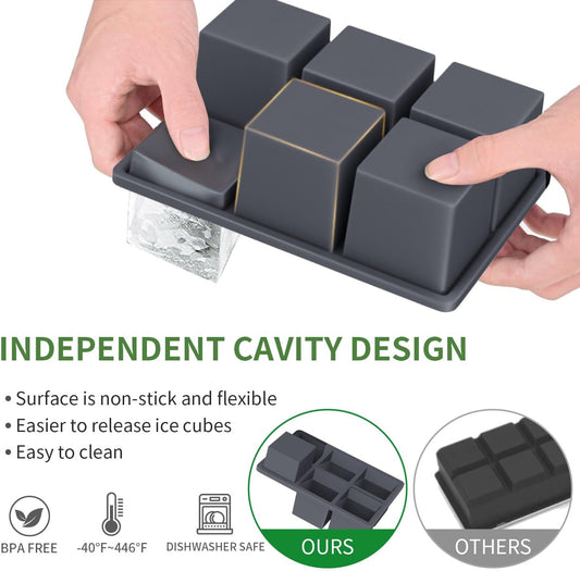 Large Ice Cube Tray for Whiskey: Silicone Ice Cube Trays with Lid - Big Square Old Fashioned Ice Cube Maker for Cocktail - 2inch Huge Cubed Ice Trays for Whisky