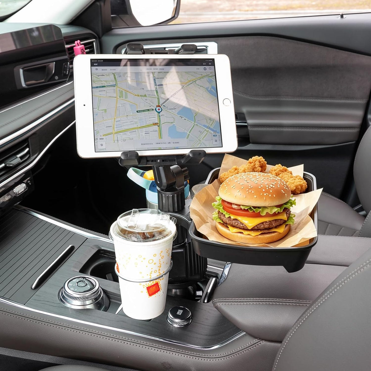 Car Large Cup Holder Expander, 5-in-1 Cupholder Extender with Phone Holder & Swivel and Detachable Snack Food Tray Table for Eating, Travel Essentials for Road Trips for Driver. Model C