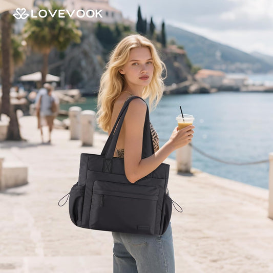 Tote Bag for Women, 15.6" Laptop Work Bag with Cup Holder | 15.6" Padded Laptop Compartment Lightweight Puffer Design Multiple Organized Pockets Work, Travel & Everyday Ready