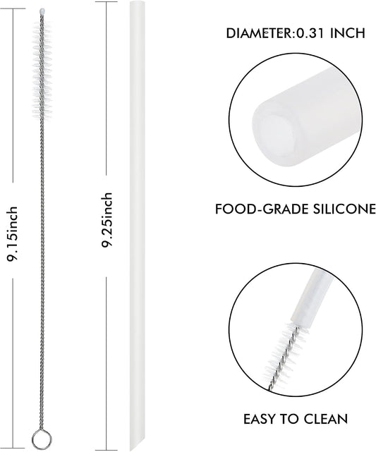 Reusable Clear Silicone Drinking Straws, 8 Pcs, 9.25 Inch Long