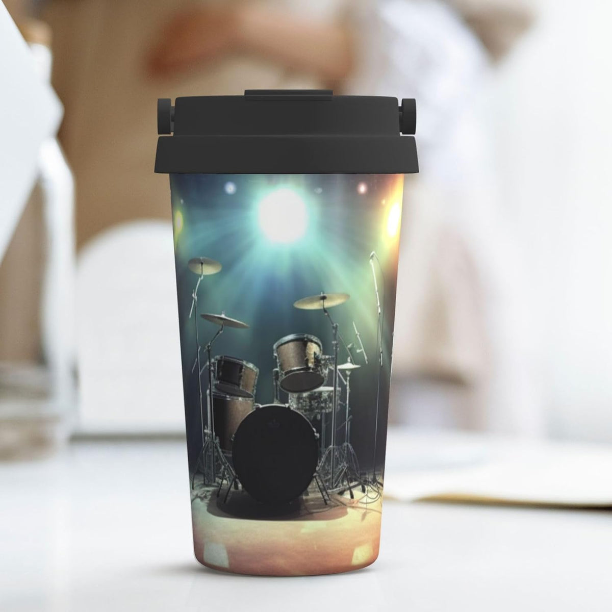rock band stage Tumbler with Lid and Handle 500ML Stainless Steel Car Cup for Hot and Cold Drinks, Double Wall Insulated Travel Coffee Mug Reusable Drink Thermos Cups Birthday Gifts